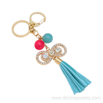 Rhinestone Tassel Keychain Bowknot Metal Keychain Custom